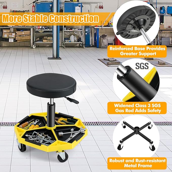 IRONMAX Rolling Mechanic Stool, Adjustable Shop Stool Creeper Seat - Image 7