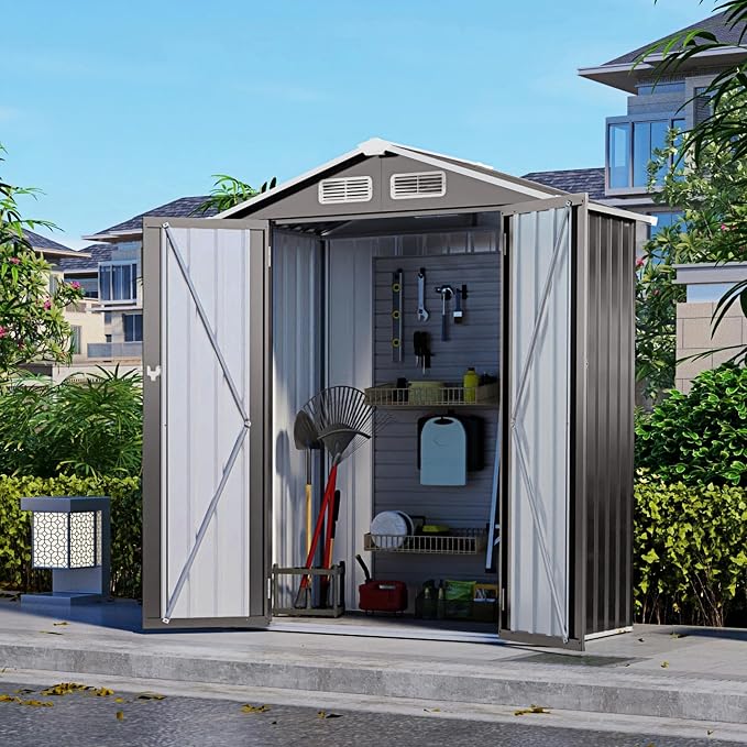 5x3x6FT Outdoor Storage Shed, Galvanized Steel Garden Shed by Vigohuseeo