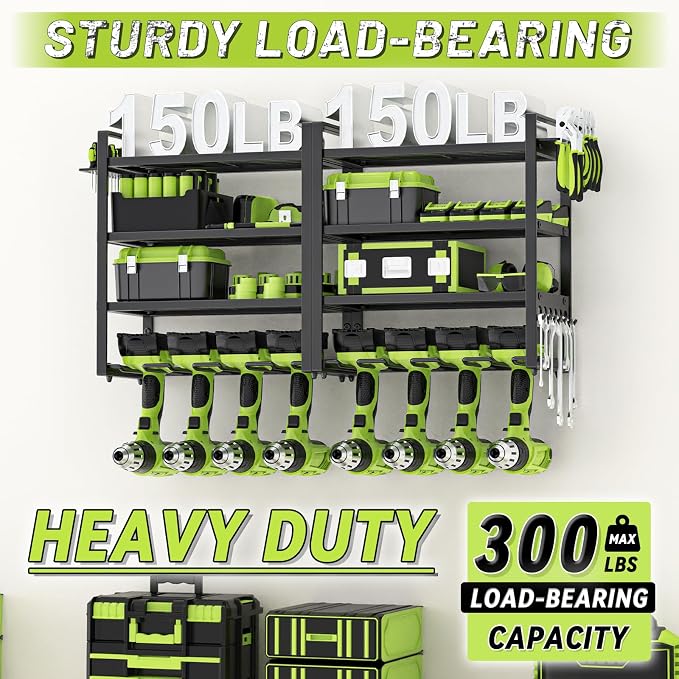 Power Tool Organizer Wall Mount, 4 Layers Capacity Heavy Duty Metal Storage Rack - Image 4