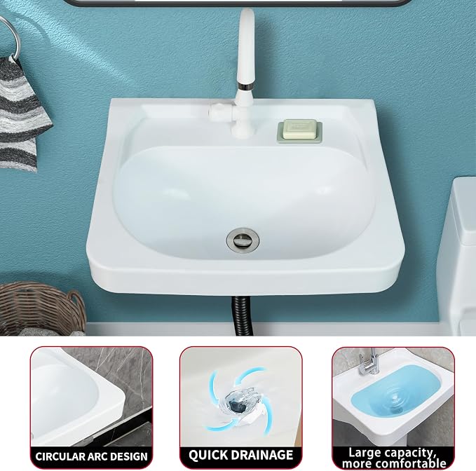 Wall Mount Bathroom Sink 19.7*15.3 No-Drill Installation Self-Adhesive Wash - Image 5