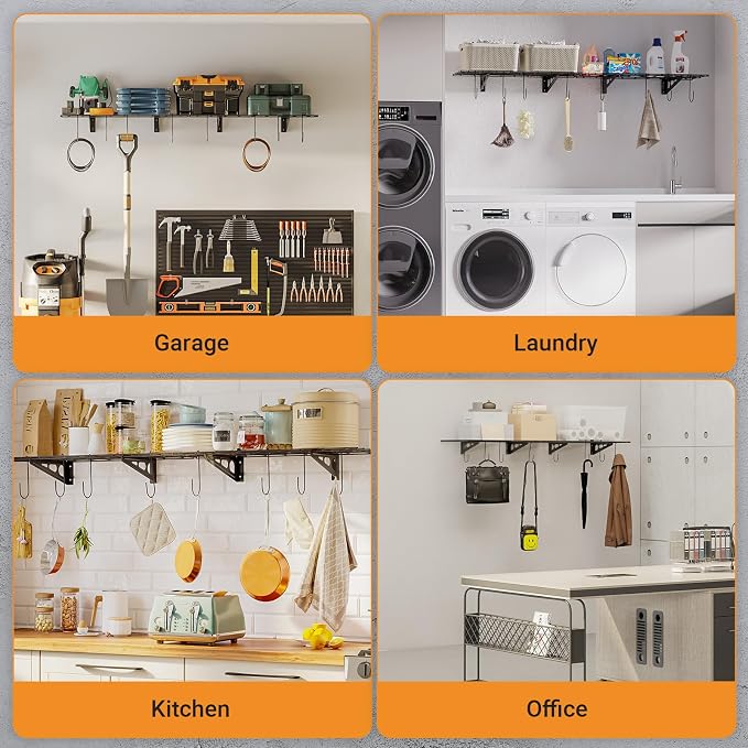 1x3 ft Garage Shelving with 8 Bike Hooks, Pantry Storage, 300 lbs Total Load - Image 7
