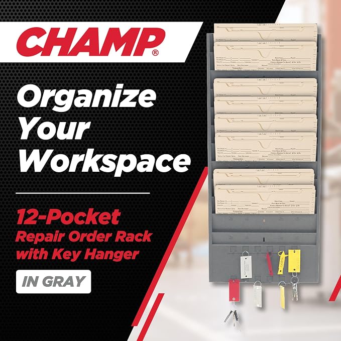 CHAMP® Repair Order Rack with Key Hanger, Heavy-Duty 12-Pocket Alloy Steel Wall - Image 2