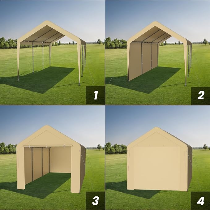 Carport 10x20 Heavy Duty Portable Garage w/Removable Sidewalls & Roll-Up Door - Image 6