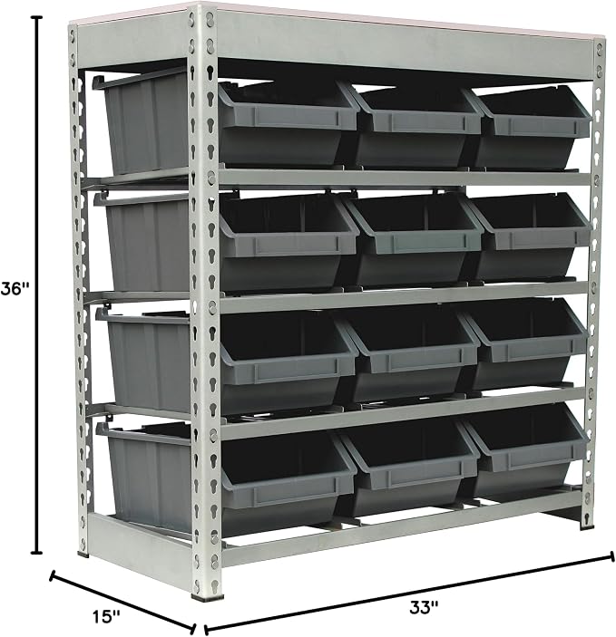 King's Rack Bin Rack Boltless Steel Storage System Organizer w/ 12 Plastic Bins - Image 4