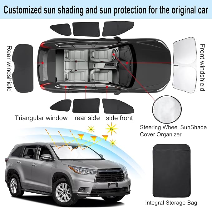 TINGLU Window Shades for Toyota Highlander 2014-2019 Accessories Side Full - Image 3