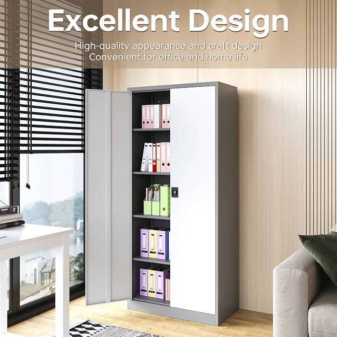 SISESOL Storage Cabinet with Doors and Shelves, Steel Lockers - Image 2