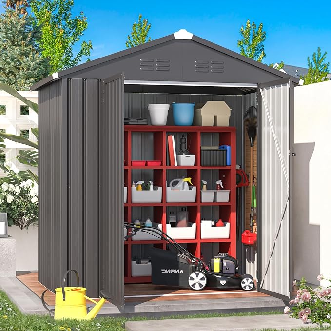 AECOJOY Shed 6' x 4' Storage Shed, Dark Grey Metal Sheds & Outdoor Storage - Image 2