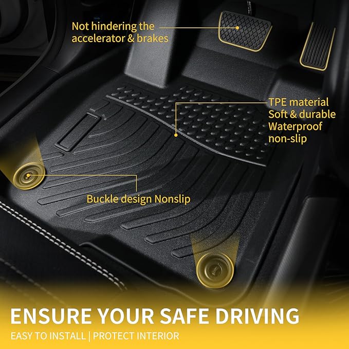 GINOWY-Floor Mats for Nissan Pathfinder 2022-2025, TPE Rubber All Weather Mats - Image 3