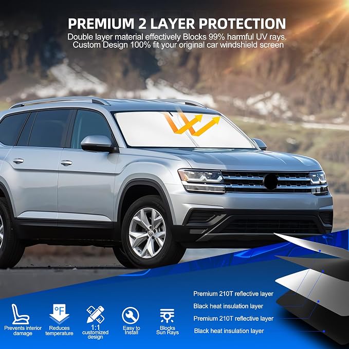 Windshield Sun Shade for Volkswagen VW Atlas 2018-2025 Foldable Sunshade Custom - Image 3
