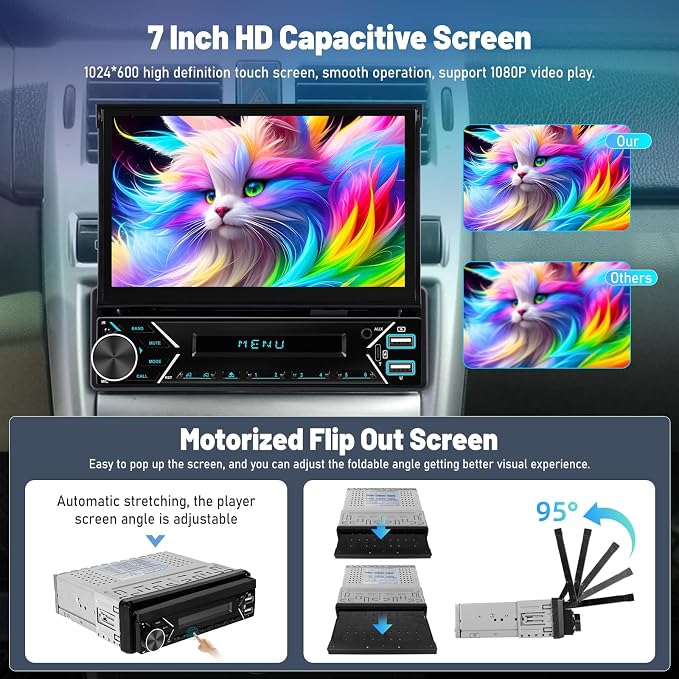 Single Din Car Stereo with Wireless Carplay and Android Auto - Image 2