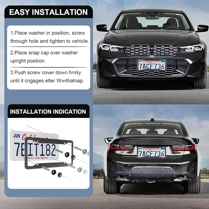 LivTee Carbon Fiber License Plate Frames, 4 Holes Stainless Steel License Plate - Image 5