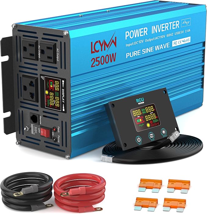 Power Inverter 2500 Watt Pure Sine Wave 12V DC to 110V/120V AC 5000W Peak by LCYMW