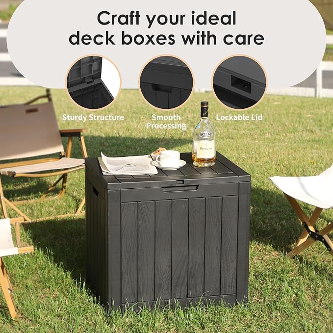 35 Gallon Lockable Resin Deck Box, Waterproof & UV-Resistant Outdoor Storage Box - Image 4