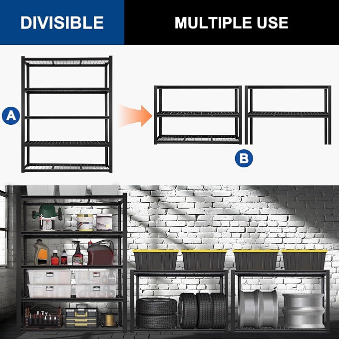 BILT HARD 48" W Garage Shelving 3000 LBS, 5-Tier Industrial Heavy Duty Storage - Image 4