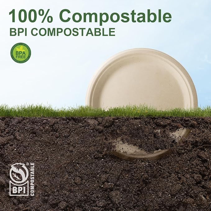 WELLIFE 100% Compostable Paper Plates 10 Inch, Biodegradable Bagasse, - Image 5
