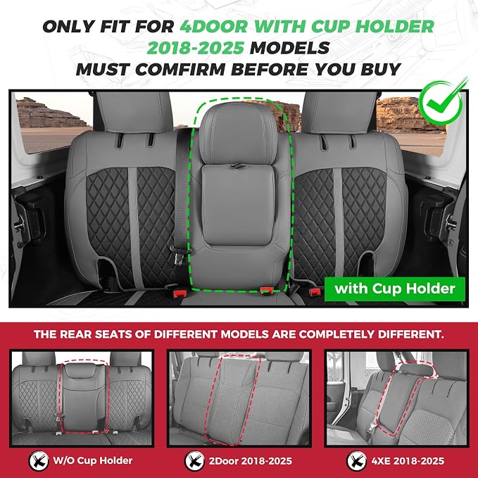 for Jeep Wrangler Seat Covers 4Door JL 2018 2019 2020 2021 2022 2023 2024 2025 - Image 2