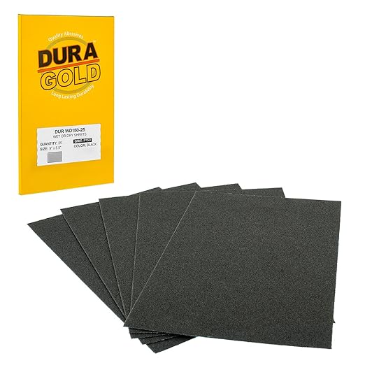 Dura-Gold Premium 150 Grit Wet or Dry Sandpaper Sheets, 5-1/2" x 9", Box of 25 by Dura-Gold