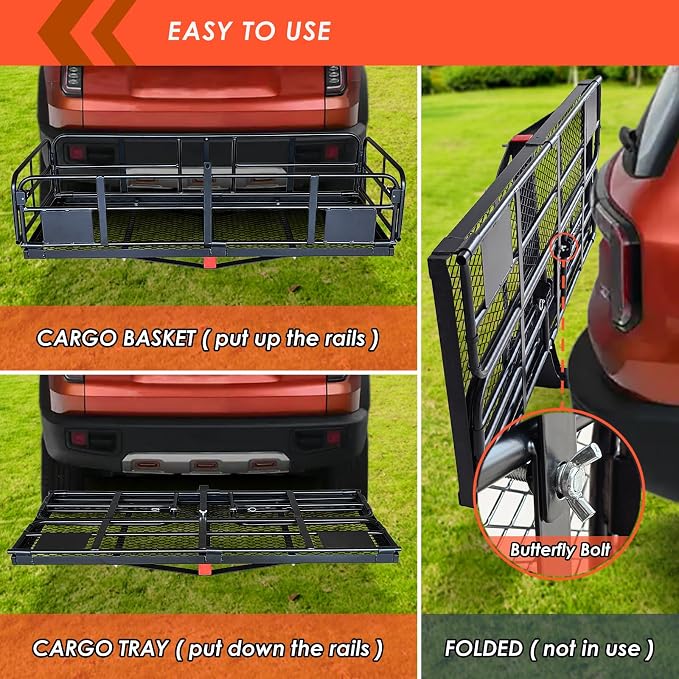 MeeFar High Rail Trailer Folding Hitch Mount Cargo Carrier Basket 60" X 24" X - Image 6