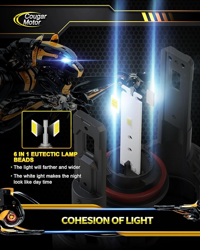 Cougar Motor 9005 H11 Bulbs, HB3 H8 H9 Fog Lights Combo 6500K White - Image 3