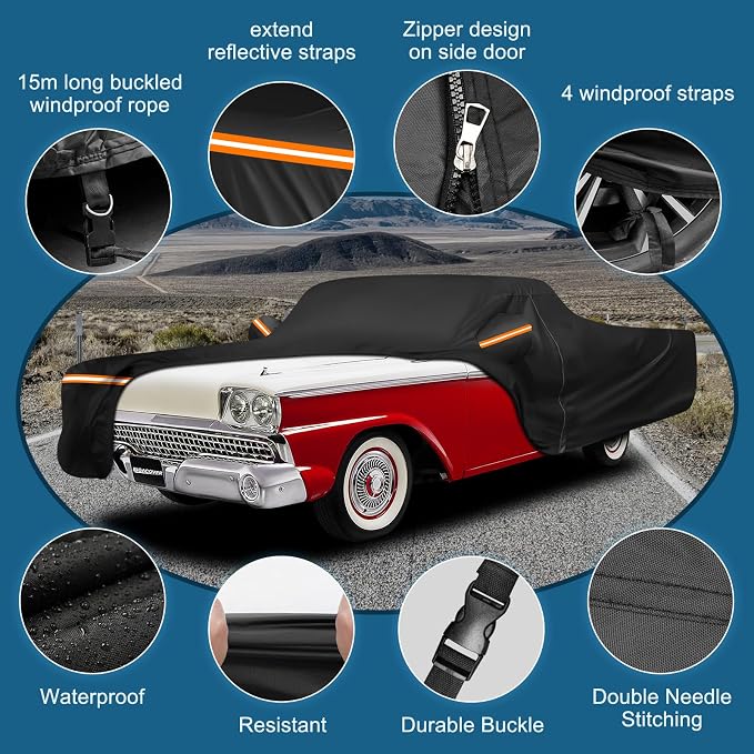 Car Cover for Ford Ranchero 1957-1959 1968-1979, Waterproof 210D Oxford Cloth - Image 3