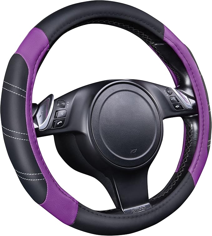 CAR PASS Line Rider Microfiber Leather Sporty 14.5-15 inch Steering Wheel Cover - Image 2