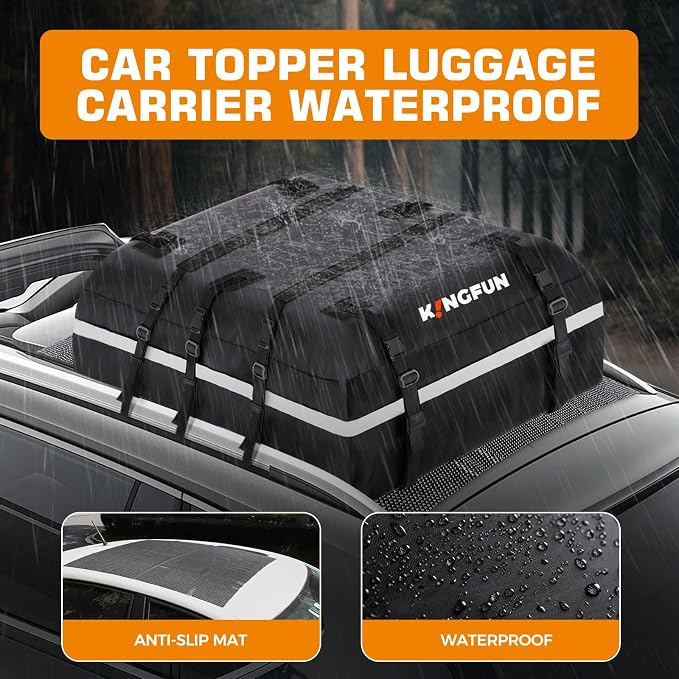 Kingfun Car Rooftop Cargo Carrier – Waterproof 20 Cubic Feet Car Roof Bag Fit - Image 2