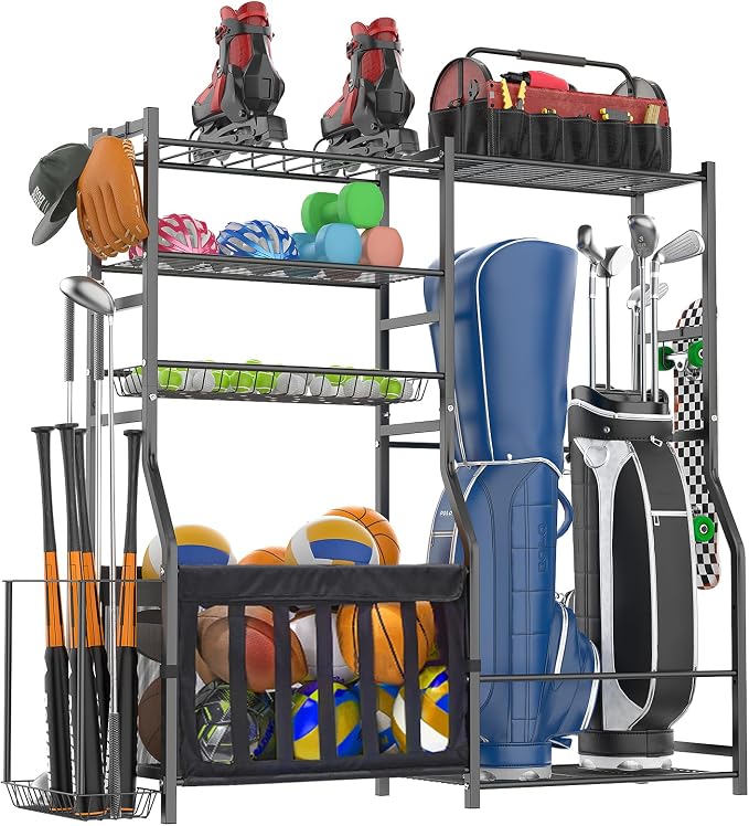 Garage Sports Equipment Organizer, Strong Load Bearing Golf Bag Organizer by GarageOrganization