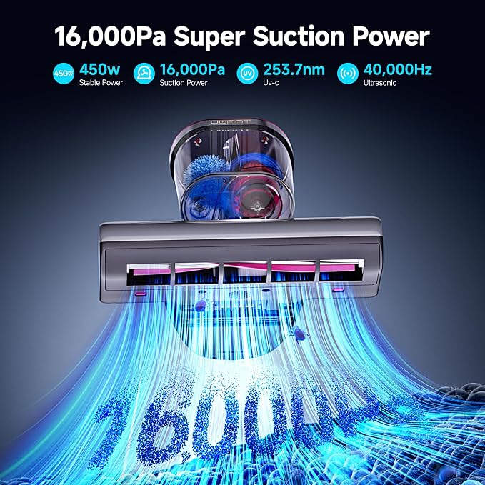 uwant Bed Cleaner with 16Kpa Suction Metal Roller 253.7nm Uv-c Light Mattress - Image 2