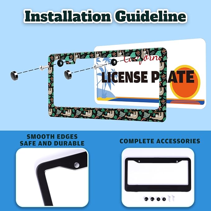 Cute Sloth License Plate Frame Funny Animal Climbing Tree License Plate Holder - Image 4