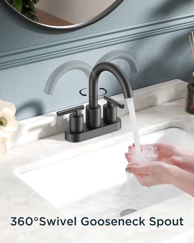 FORIOUS 4 Inch Centerset Bathroom Faucet Black 2 Hole, Two Handle Matte Black 4 - Image 2