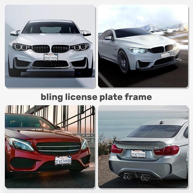 2 Pack License Plate Frames for Women, Sparkly Rhinestone Diamond Car - Image 8