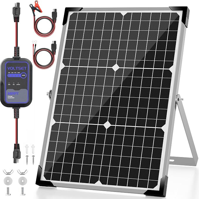 Solar Panel Kit 30W 12V with MPPT Controller, Solar Battery Trickle Charger by Voltset