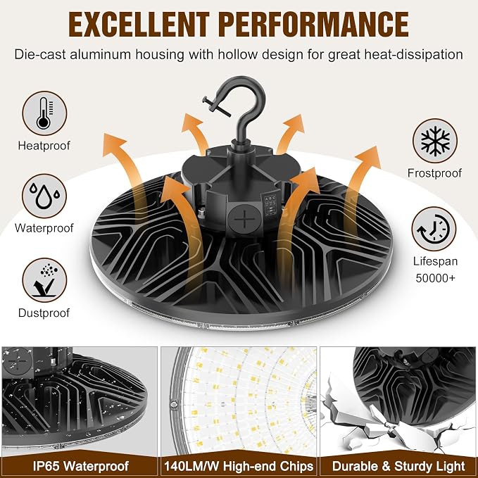 9 Pack 480V LED High Bay Light UL DLC Listed UFO Light 150W 100W 80W Adjustable - Image 4