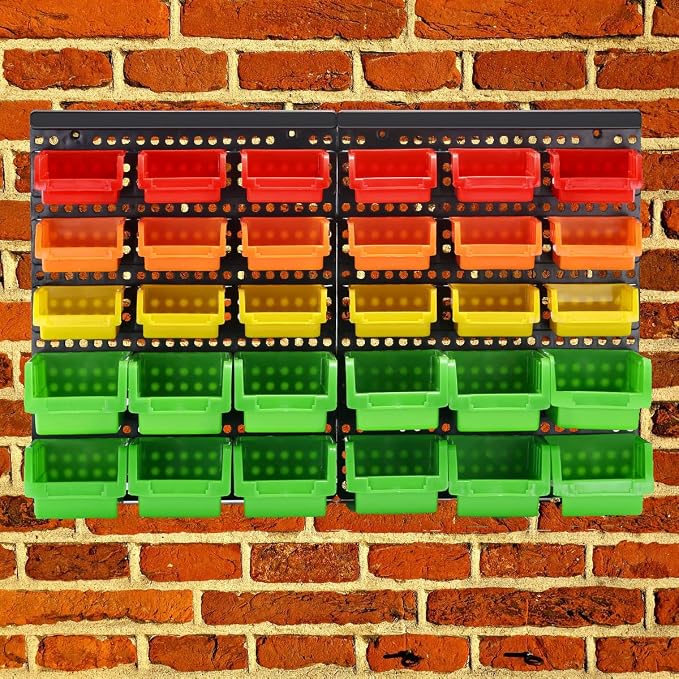 Wall Mounted Storage Bins Parts Rack 4 Colors Bin Organizer Garage Plastic Shop - Image 5