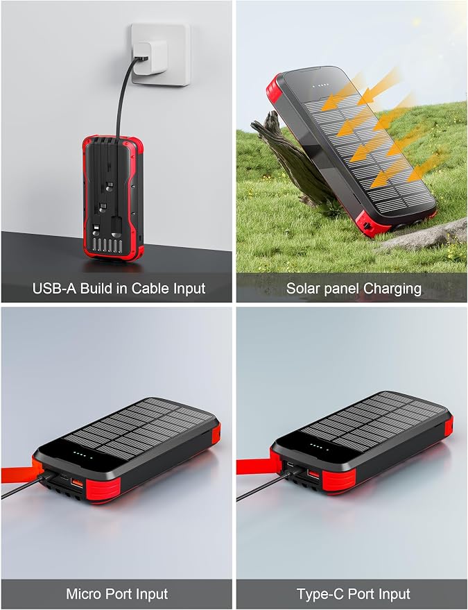 Solar Charger Power Bank, 40000mAh Portable Phone Charger Built in 4 Cables - Image 4