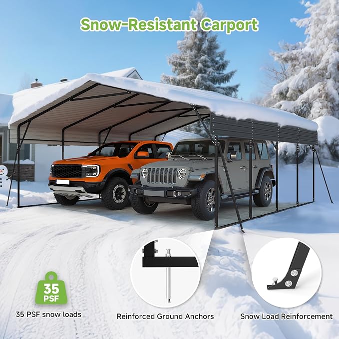 Real Relax 20x20ft Heavy Duty Metal Carport, Galvanized Steel Roof - Image 5