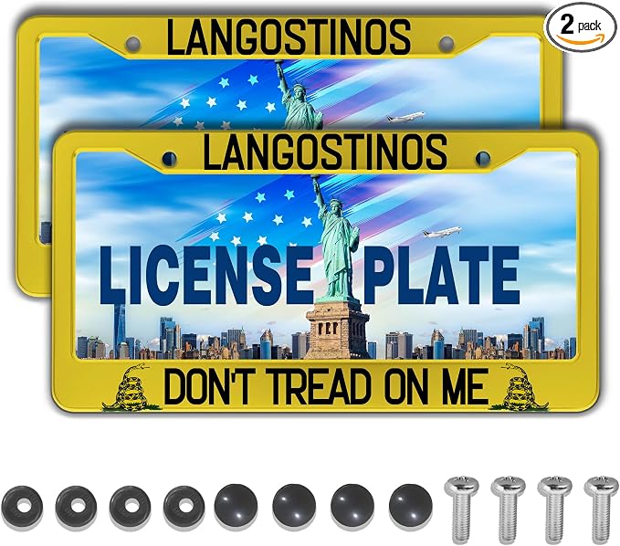 License Plate Cover Yellow Black License Plate Frames Langostinos Don’t Tread by Unknown