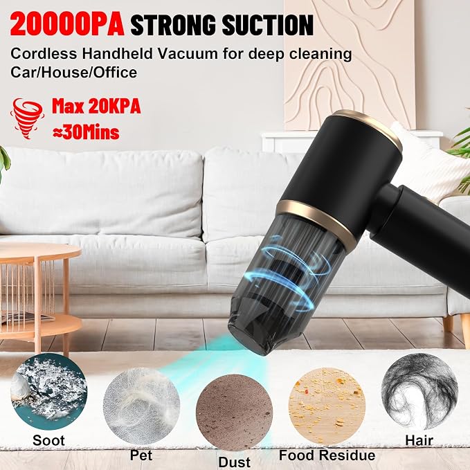 Handheld Car Vacuum Portable Cordless, 20000PA High Power 4 in 1 Vacuum Cleaner - Image 2