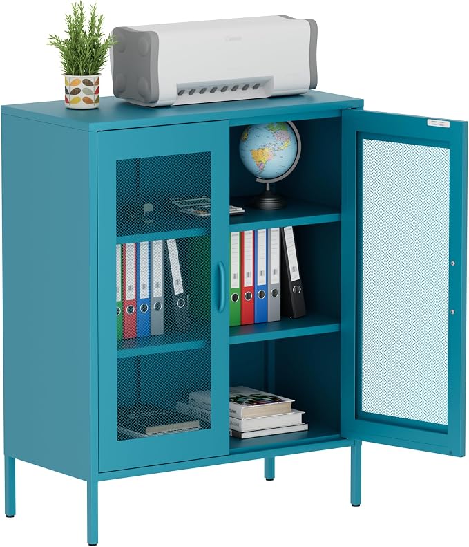 Metal Storage Cabinet with Mesh Doors, Steel Display Cabinet with Adjustable by Washsemba