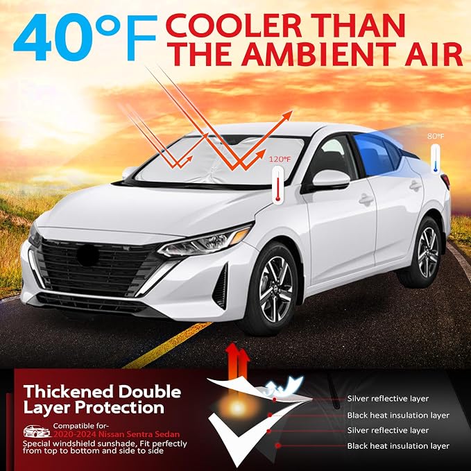KAYZT Windshield Sun Shade for 2020-2025 Nissan Sentra Sedan Foldable Sunshade - Image 2