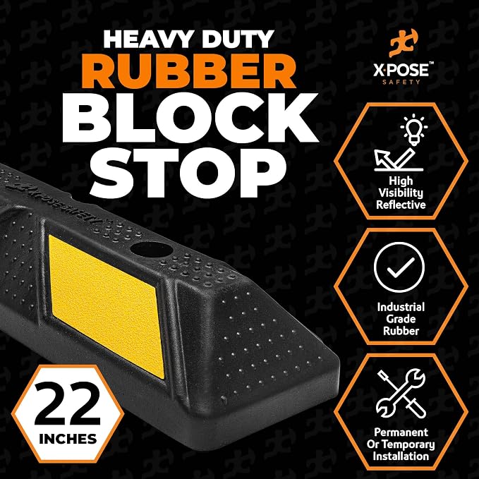 Xpose Safety 22" Heavy Duty Rubber Parking Stopper – 2 Pack Wheel Blocks - Image 2