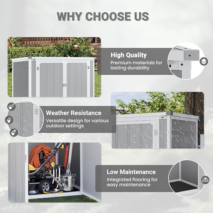 Horizontal Storage Shed 41 Cu.Ft, Lockable Outdoor Resin Cabinet - Image 5