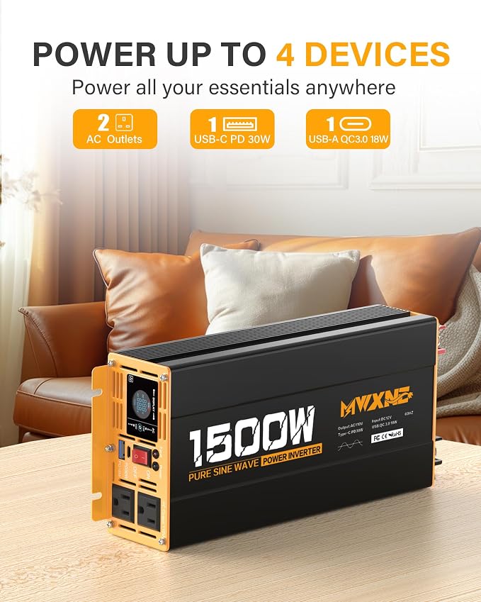 1500W Pure Sine Wave Power Inverter DC 12V to AC 110V 120V Converter - Image 2