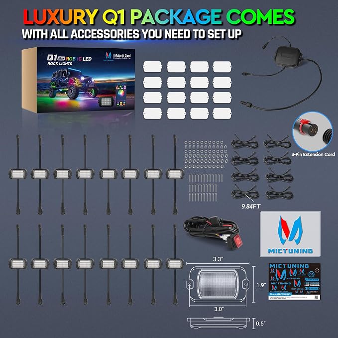 MICTUNING 2025 1000% Bright Q1 MAX RGB+IC Rock Lights, 16 Pods Chasing - Image 8