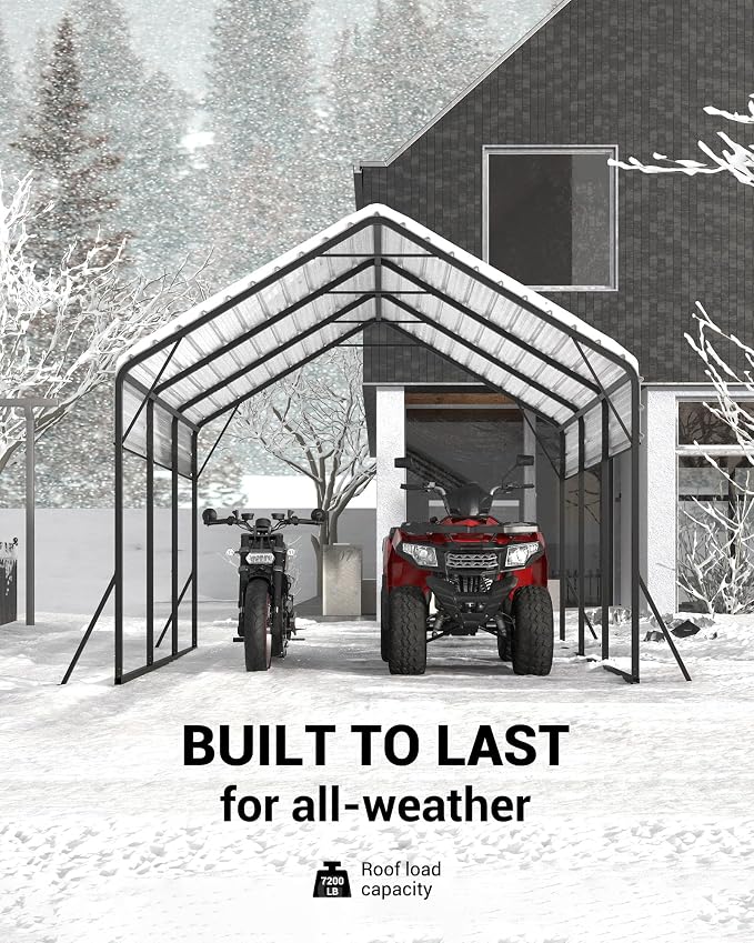 13 x 21 FT Metal Carport, Heavy Duty Carports Reinforced Frame and Steel Roof - Image 6