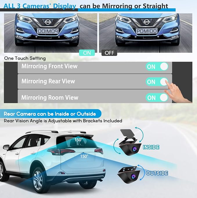 PORMIDO Triple Mirror Dash Cam 12" - Image 7