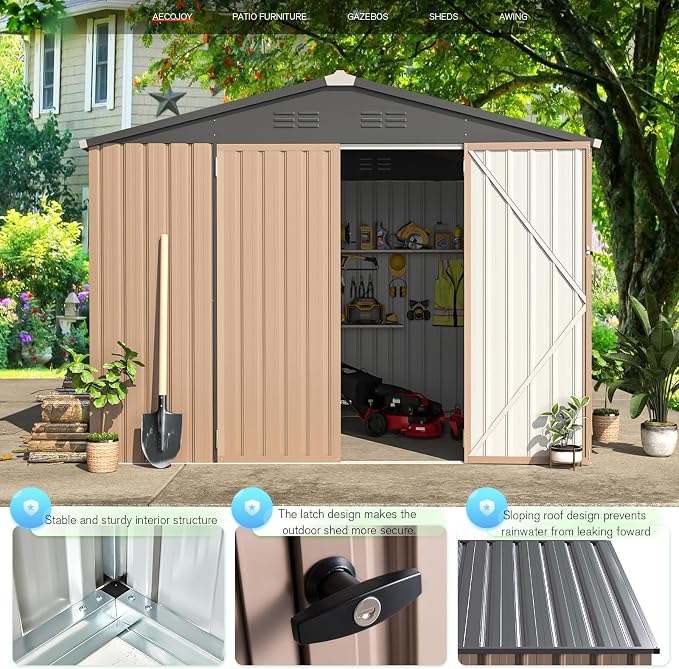 AECOJOY 8' x 6' Metal Storage Shed - Image 4