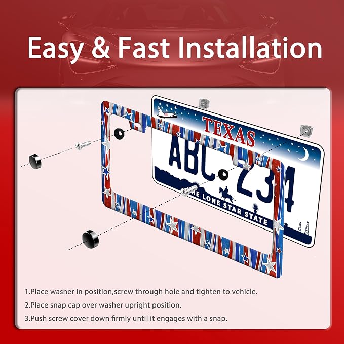 Personalized License Plate Frame American Flag License Plate Frames Funny Auto - Image 3