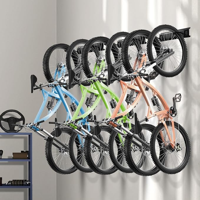 VEVOR Bike Storage Rack, 6 Bike Racks and 5 Helmets Hooks, Wall Mount Bike - Image 8