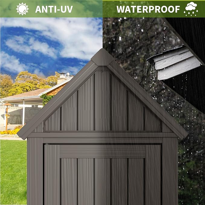 Shed Outdoor Storage Shed with Sloping Roof and Lockable Door, Resin Outdoor - Image 8